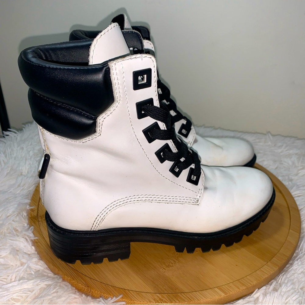 Kendall + Kylie East Combat Boot White Black 1.75” Heel Women’s Size 7.5